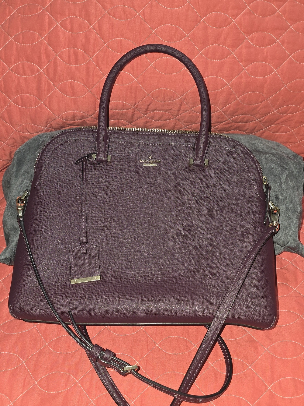 kate spade plum dome satchel with gold hardware
